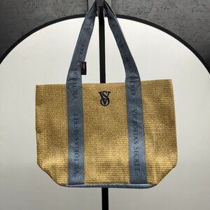 Victoria's Secret Logo Straw Denim Tote Bag